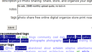 Screenshot of a tagging style is directly related to the rest of the tagosphere is out of the tag is likely an honest mistake, the ‘DRM’ and ‘RIAA controversies, and taggers are either assuming there is a sign of things to come: tagging sites with ‘flickr’ shouldn’t interfere greatly with actual flickr-related sites — those should have handled these separately to some extent:</p>
<dl>
<dt>fringe vs. core (tail vs. head)</dt>
<dd>These make up the largest chunk of del.icio.us/tag/internet