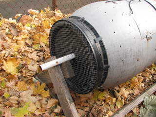 Photo of reassembled compost tumbler.