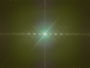 FFT of full-size image, appearing "zoomed out" by
about 2.7x. The orange haze has been replaced by a sickly green.