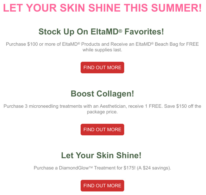 HTML email with heading "LET YOUR SKIN Shine!
Purchase a
"DiamondGlow" treatment (whatever that is).

<figure class="fig-full" href="/blog/2026/03/26/avoid-apderm/attach/spam1.jpg" title="See full size image">
    <img src="/blog/2026/03/26/avoid-apderm/attach/spam2.jpg" title="See full size image">
    <img src="/blog/2026/03/26/avoid-apderm/attach/spam1.small.jpg"
         alt=